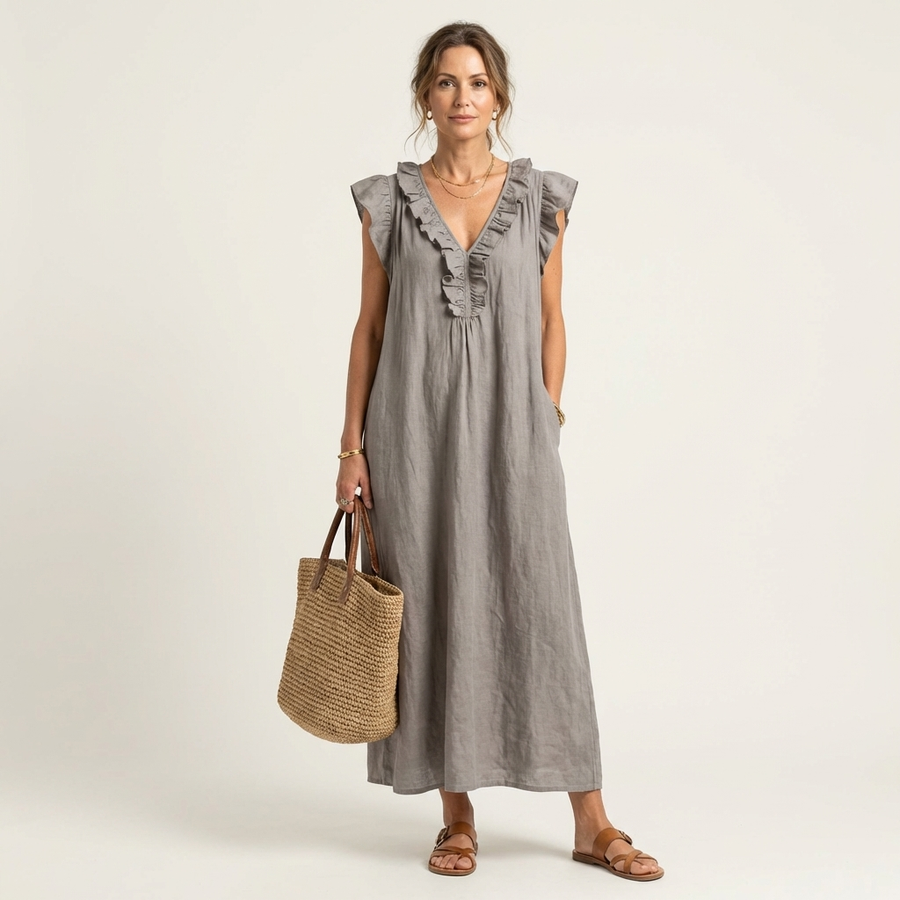 Josette - Elegant Ruffle V-Neck Maxi Dress