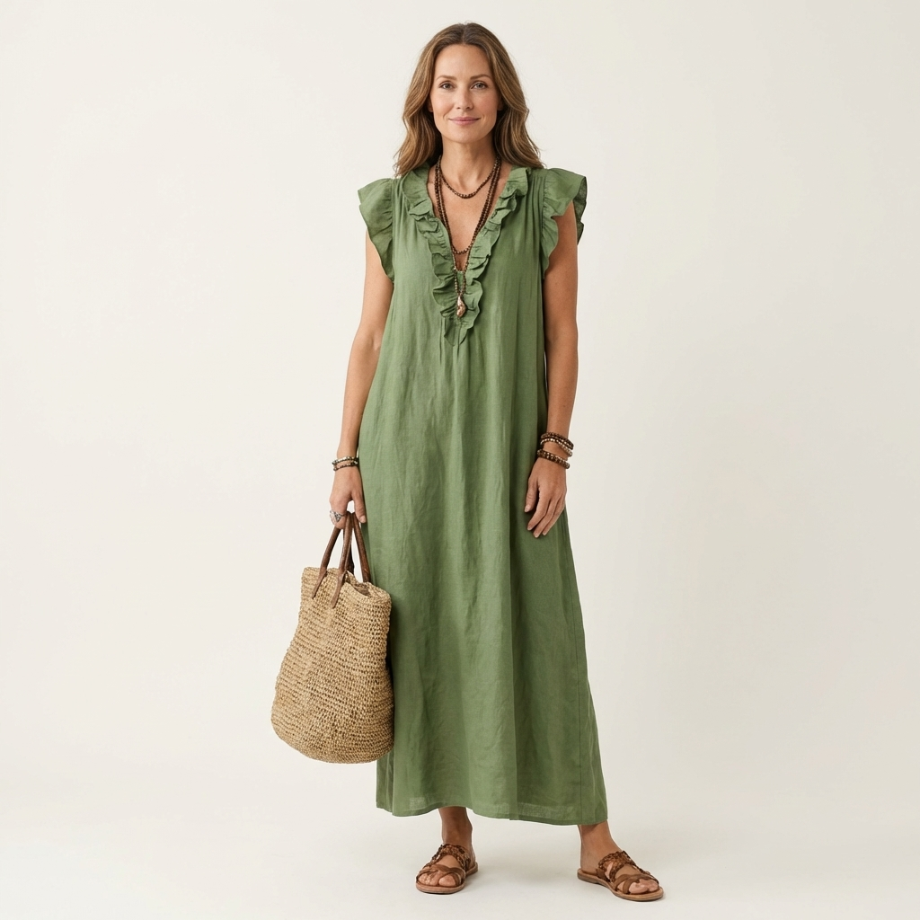 Josette - Elegant Ruffle V-Neck Maxi Dress