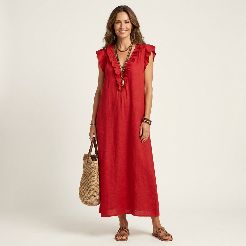 Josette - Elegant Ruffle V-Neck Maxi Dress