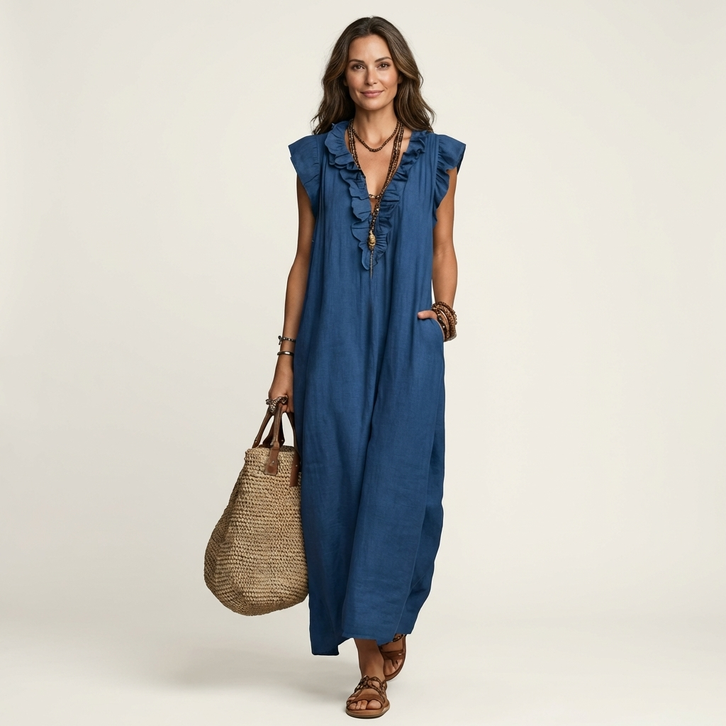 Josette - Elegant Ruffle V-Neck Maxi Dress