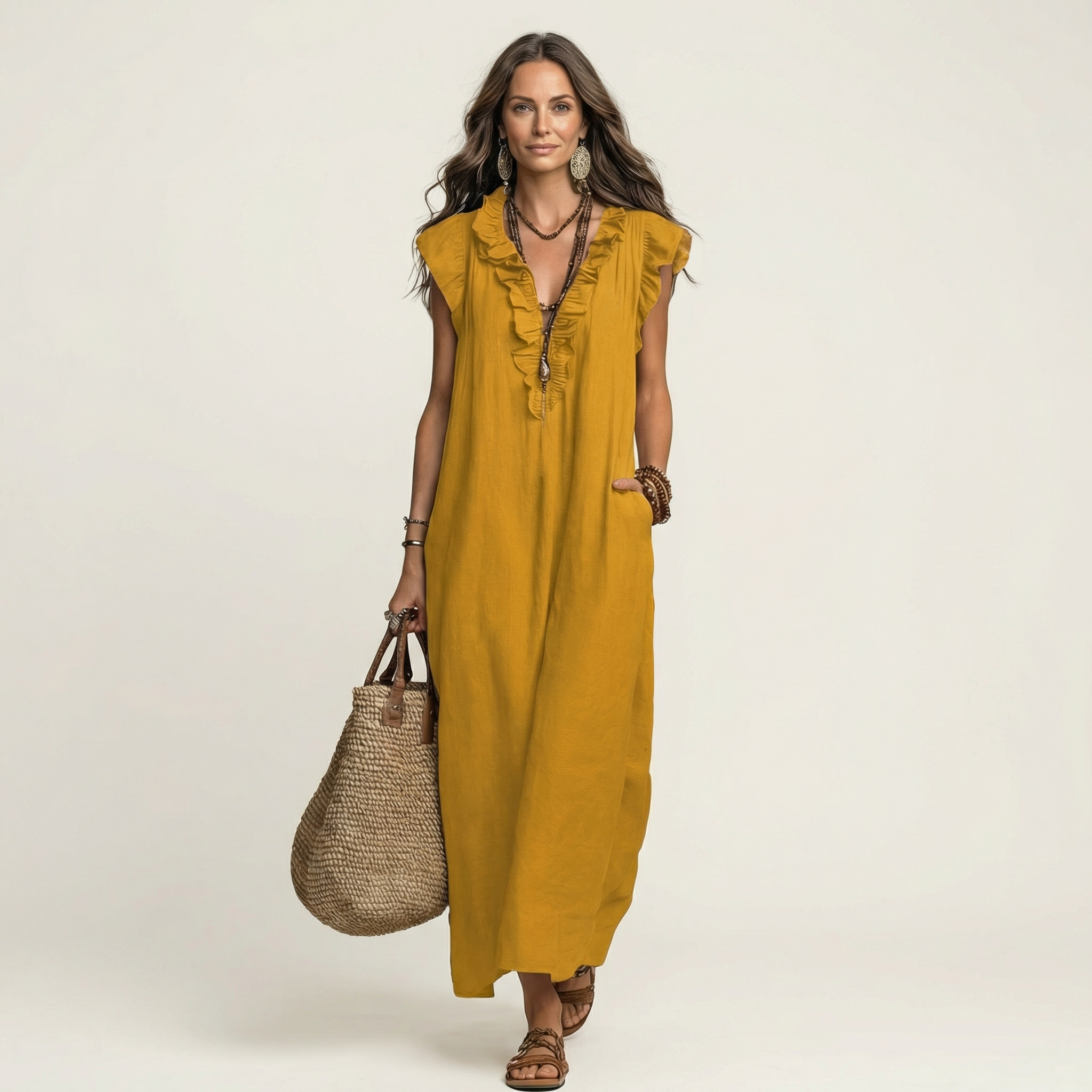Josette - Elegant Ruffle V-Neck Maxi Dress