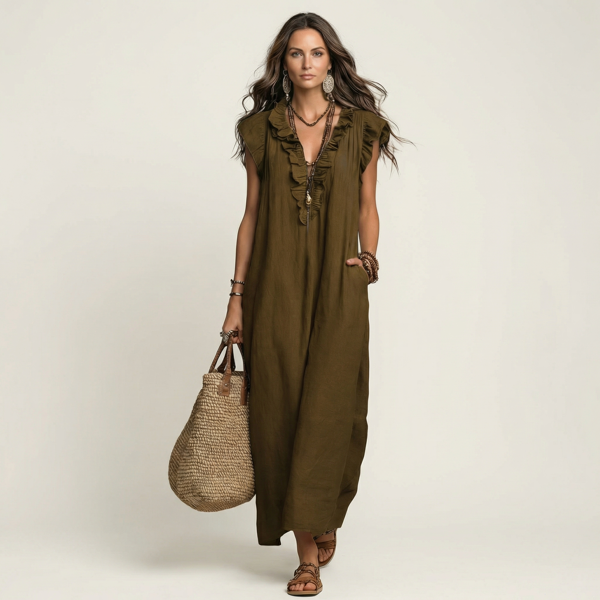 Josette - Elegant Ruffle V-Neck Maxi Dress