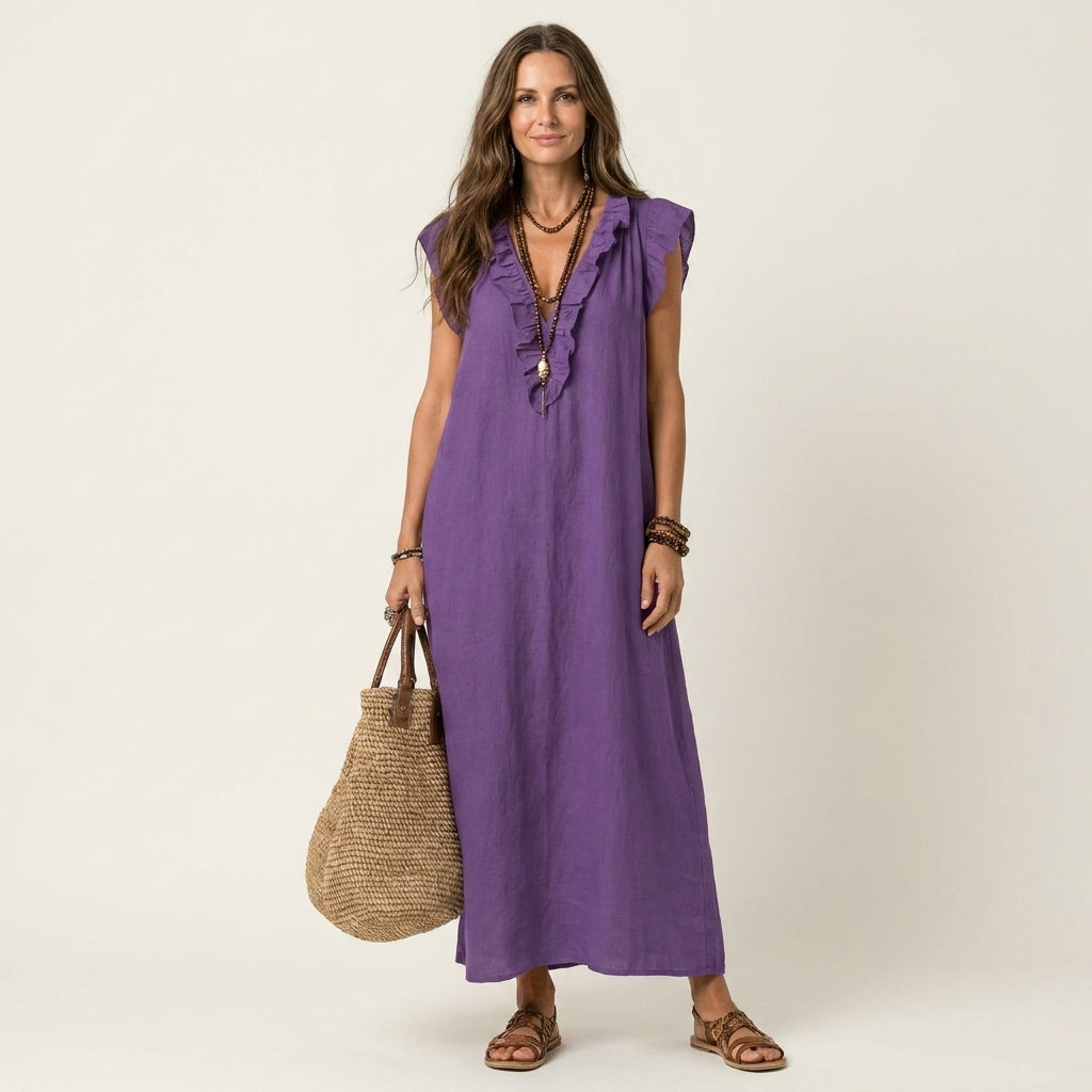 Josette - Elegant Ruffle V-Neck Maxi Dress