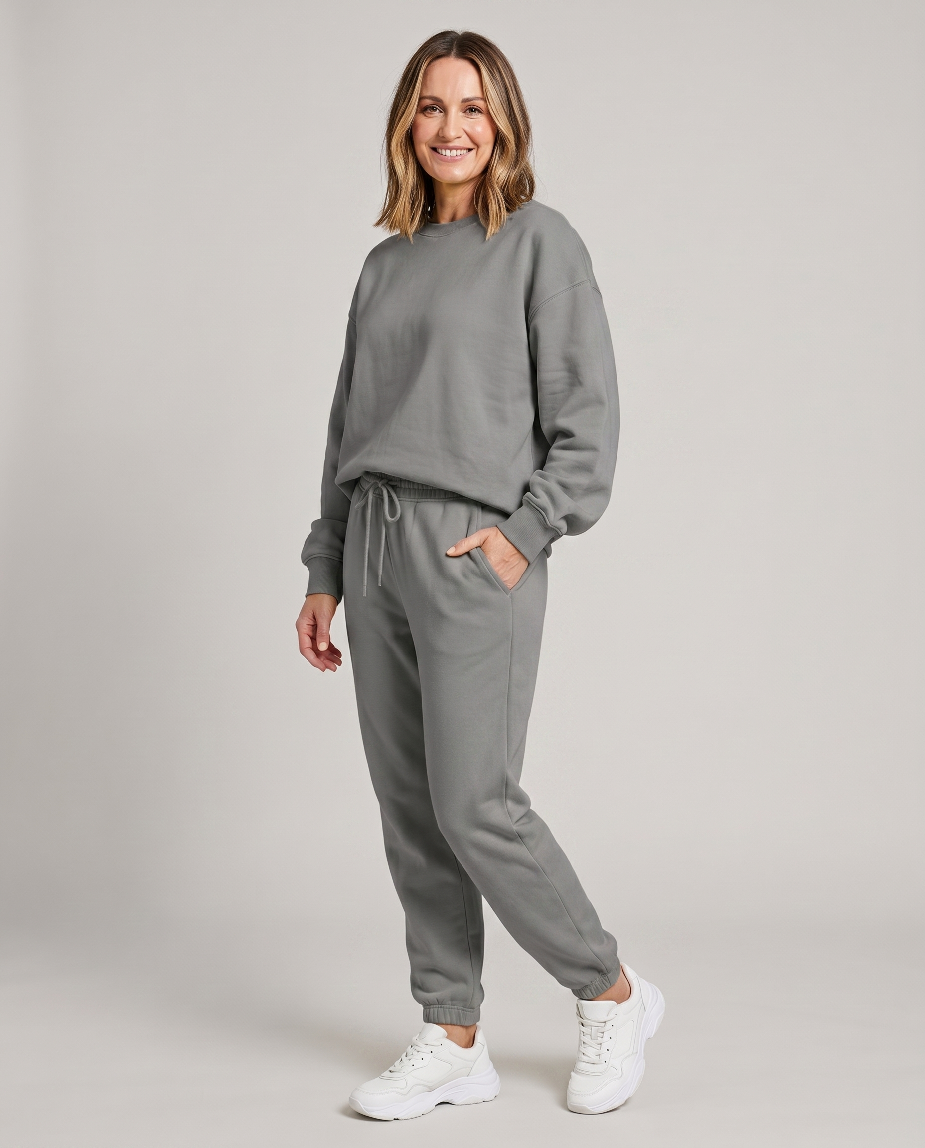 Nora - Solid Round Neck Sweater & Trouser Set