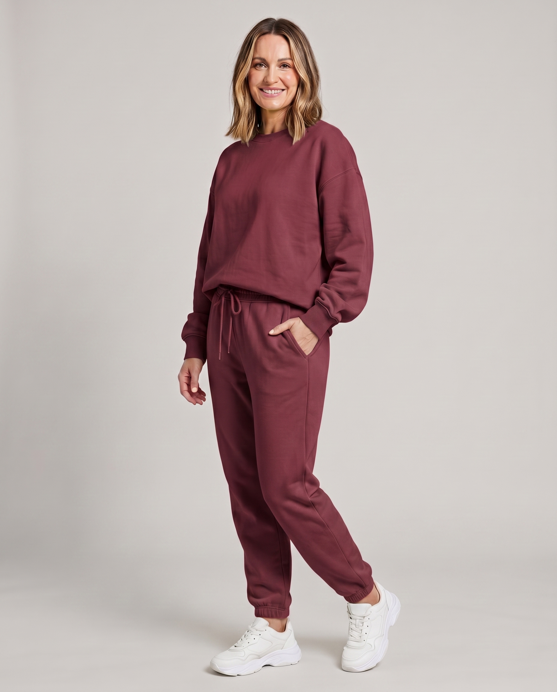Nora - Solid Round Neck Sweater & Trouser Set