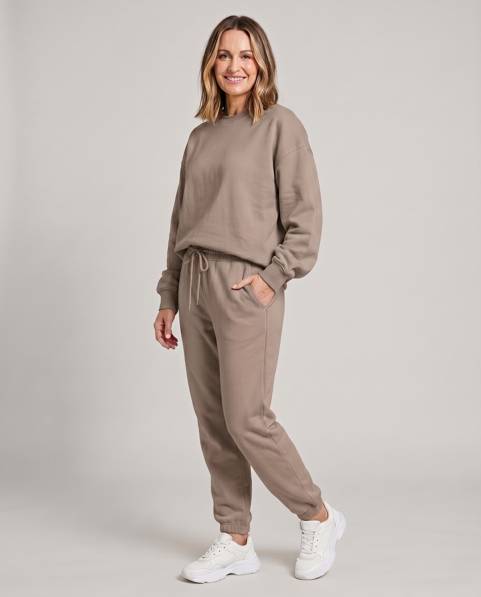 Nora - Solid Round Neck Sweater & Trouser Set