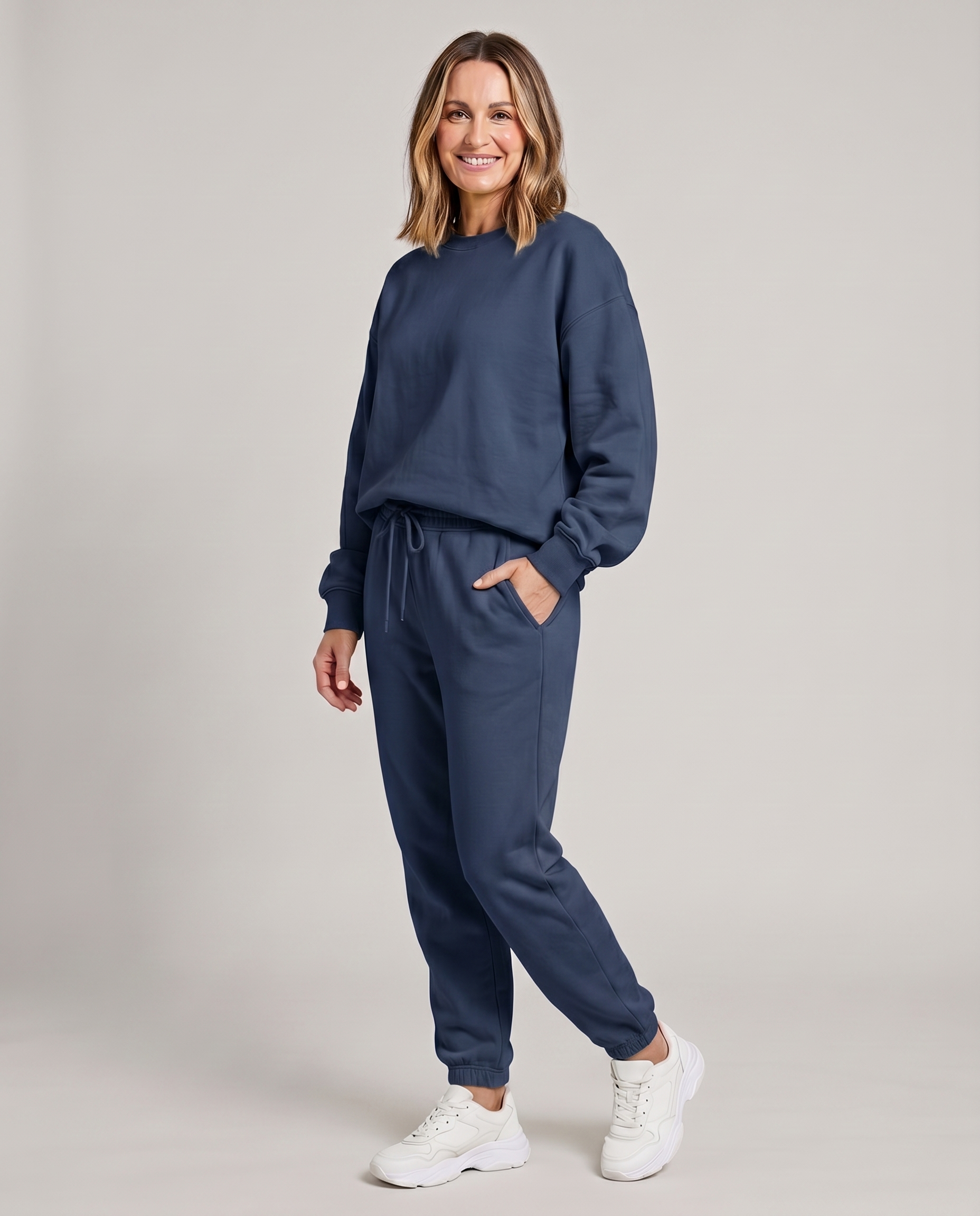 Nora - Solid Round Neck Sweater & Trouser Set