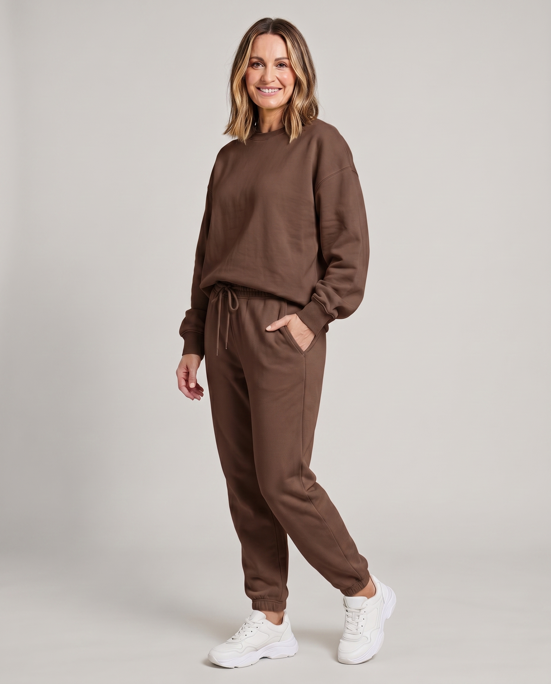 Nora - Solid Round Neck Sweater & Trouser Set