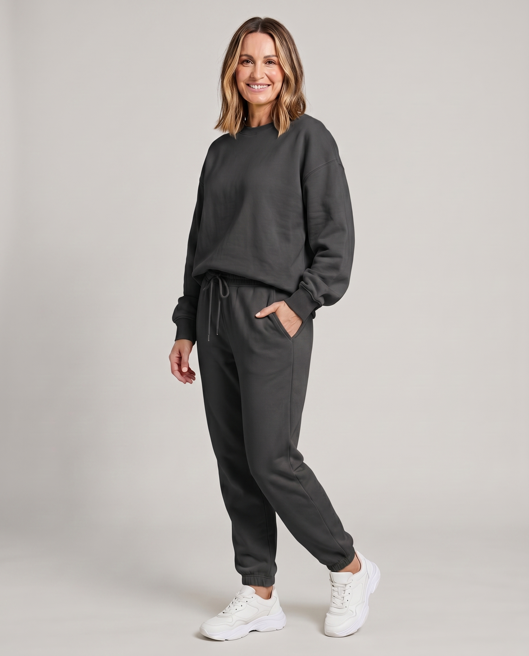 Nora - Solid Round Neck Sweater & Trouser Set