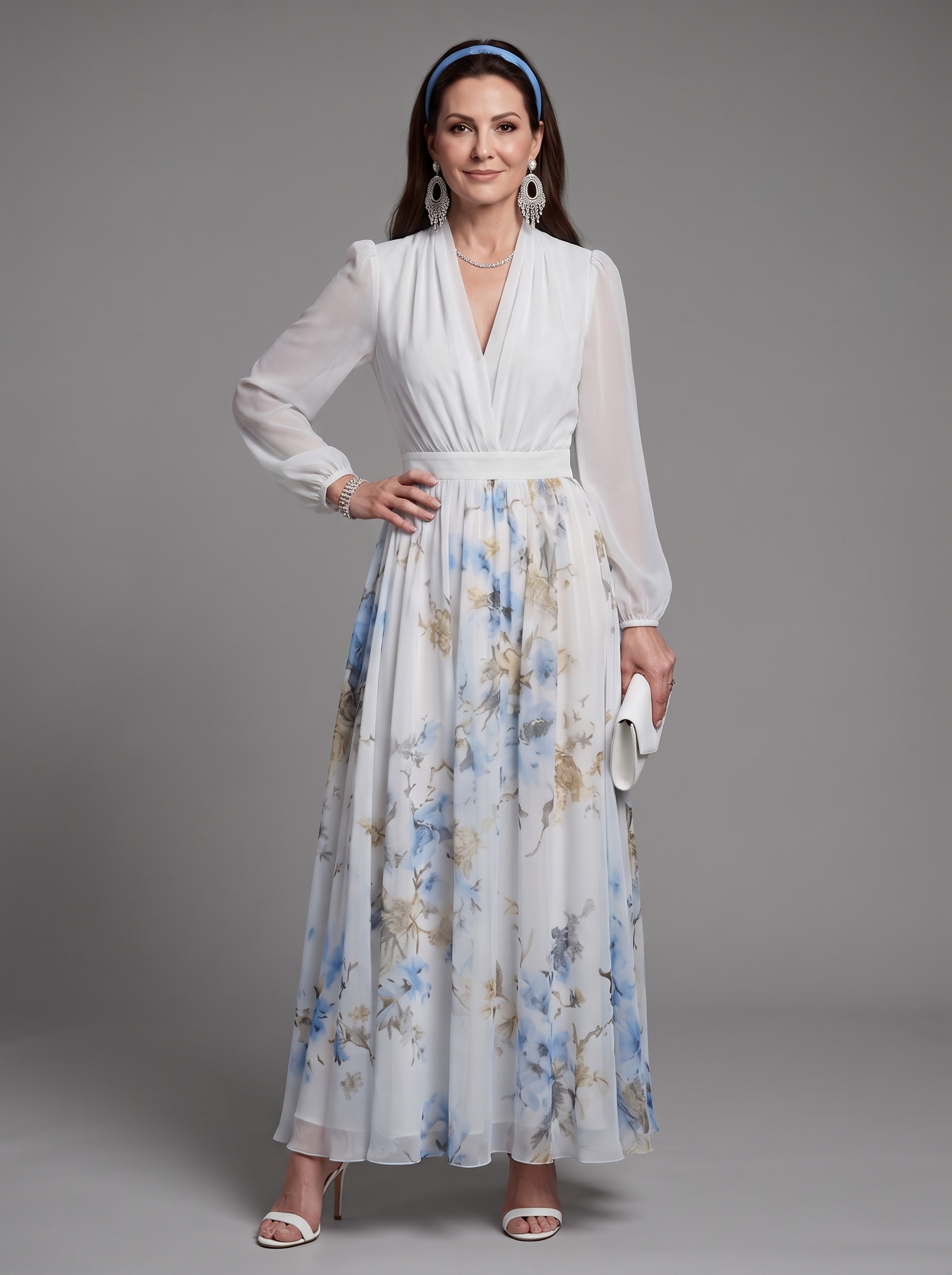 Augusta - V-Neck Sheer Bodice Floral Maxi Dress