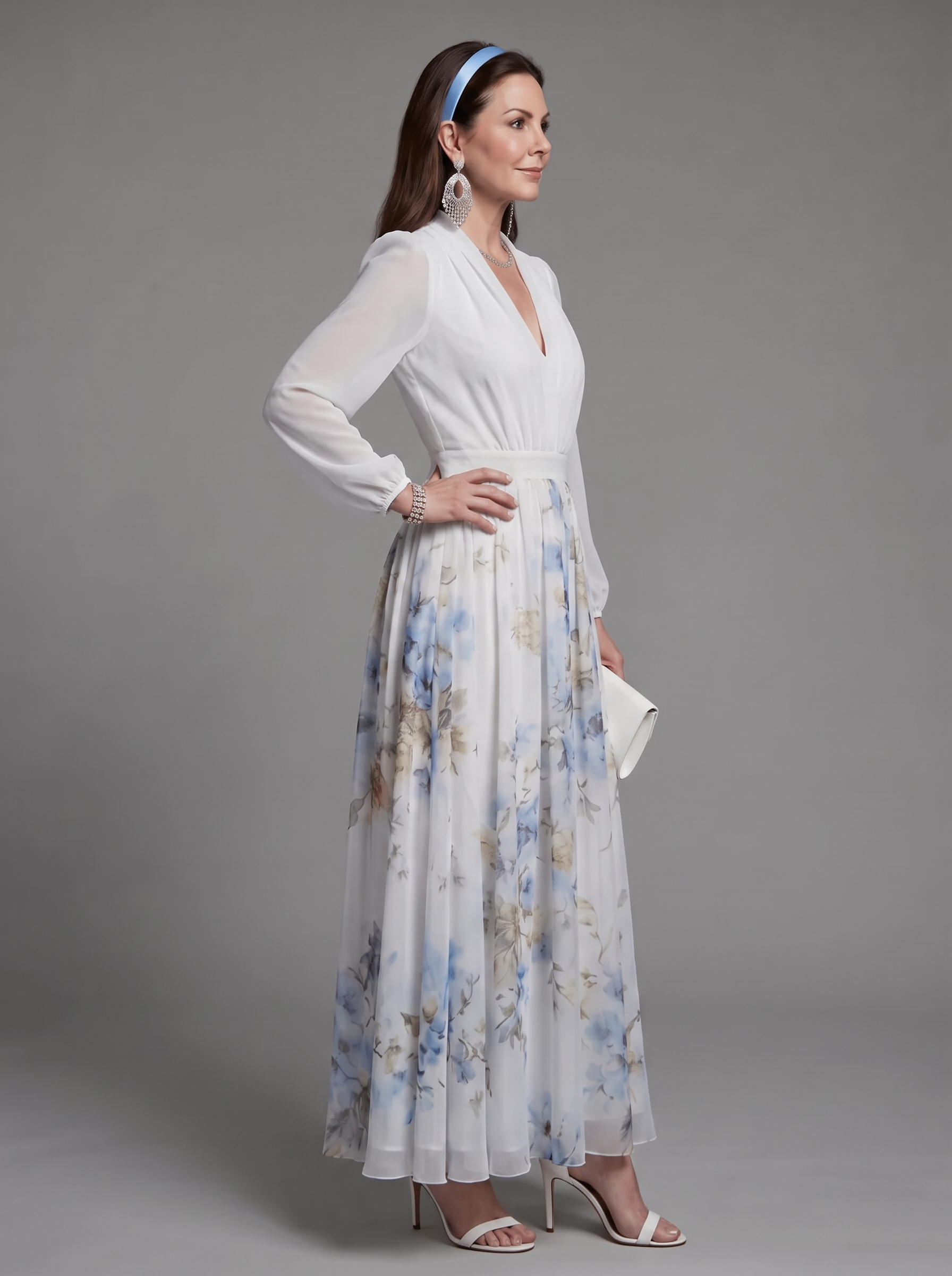 Augusta - V-Neck Sheer Bodice Floral Maxi Dress