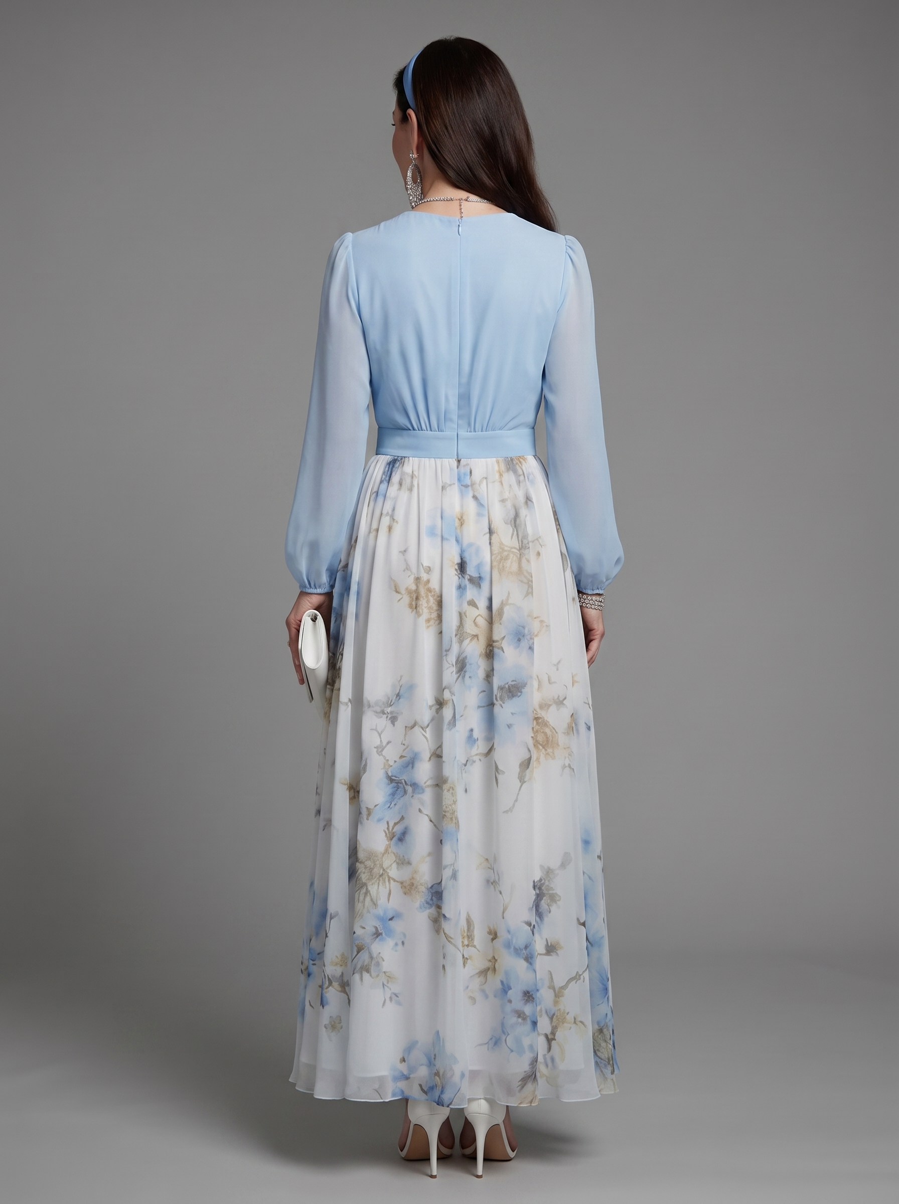 Augusta - V-Neck Sheer Bodice Floral Maxi Dress