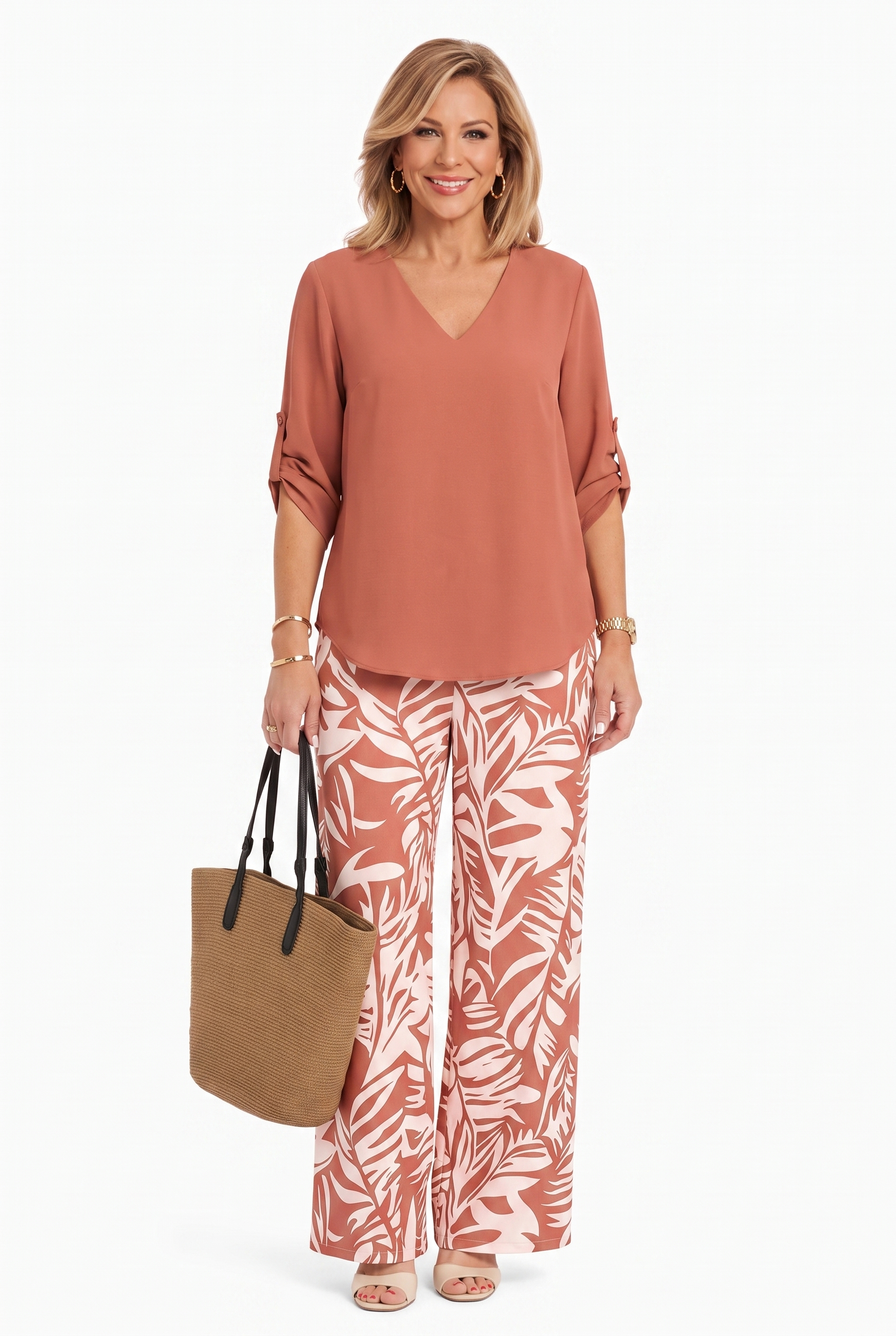 Leire - V-Neck Top & Wide-Leg Pants Two Piece Set