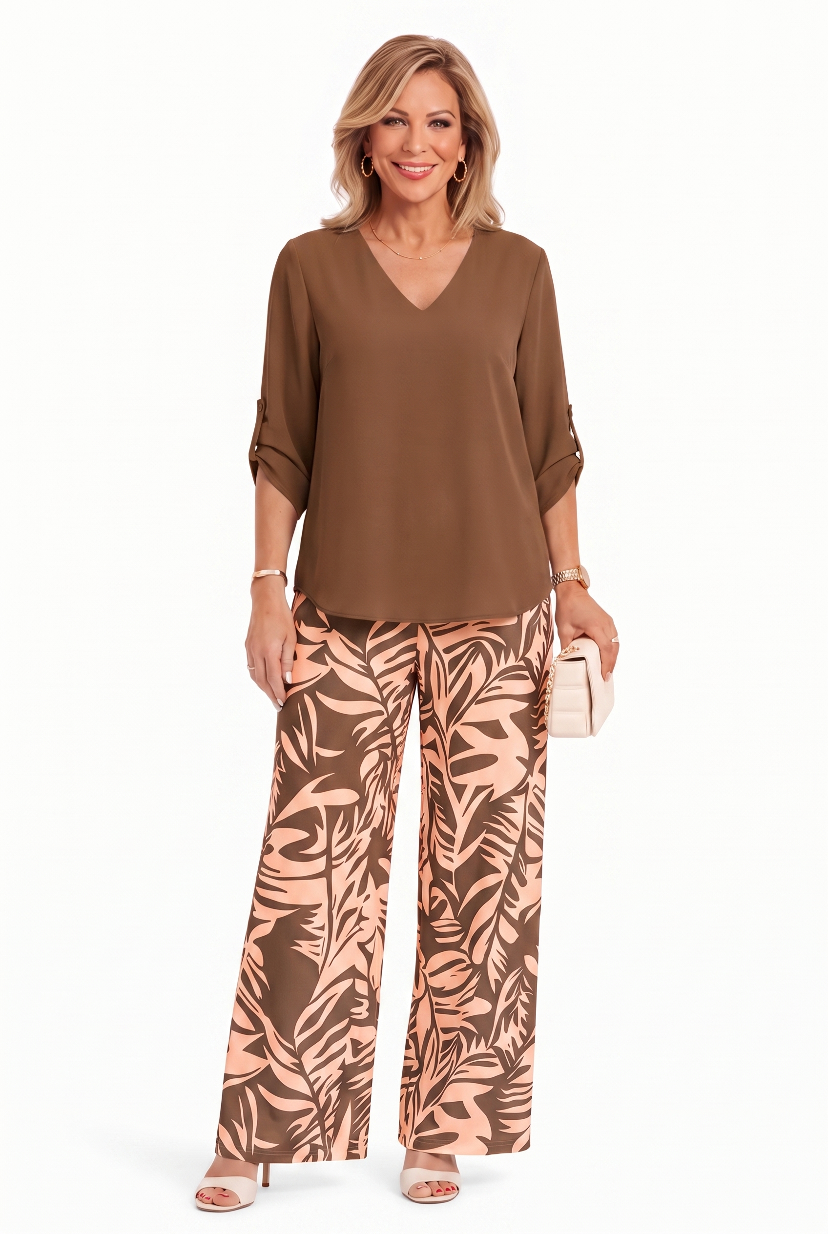 Leire - V-Neck Top & Wide-Leg Pants Two Piece Set