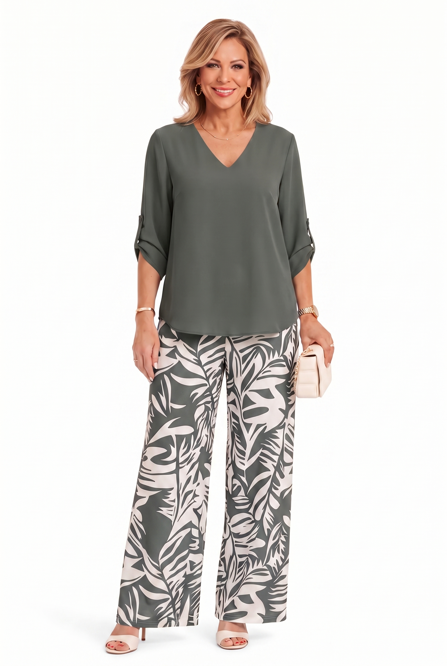 Leire - V-Neck Top & Wide-Leg Pants Two Piece Set