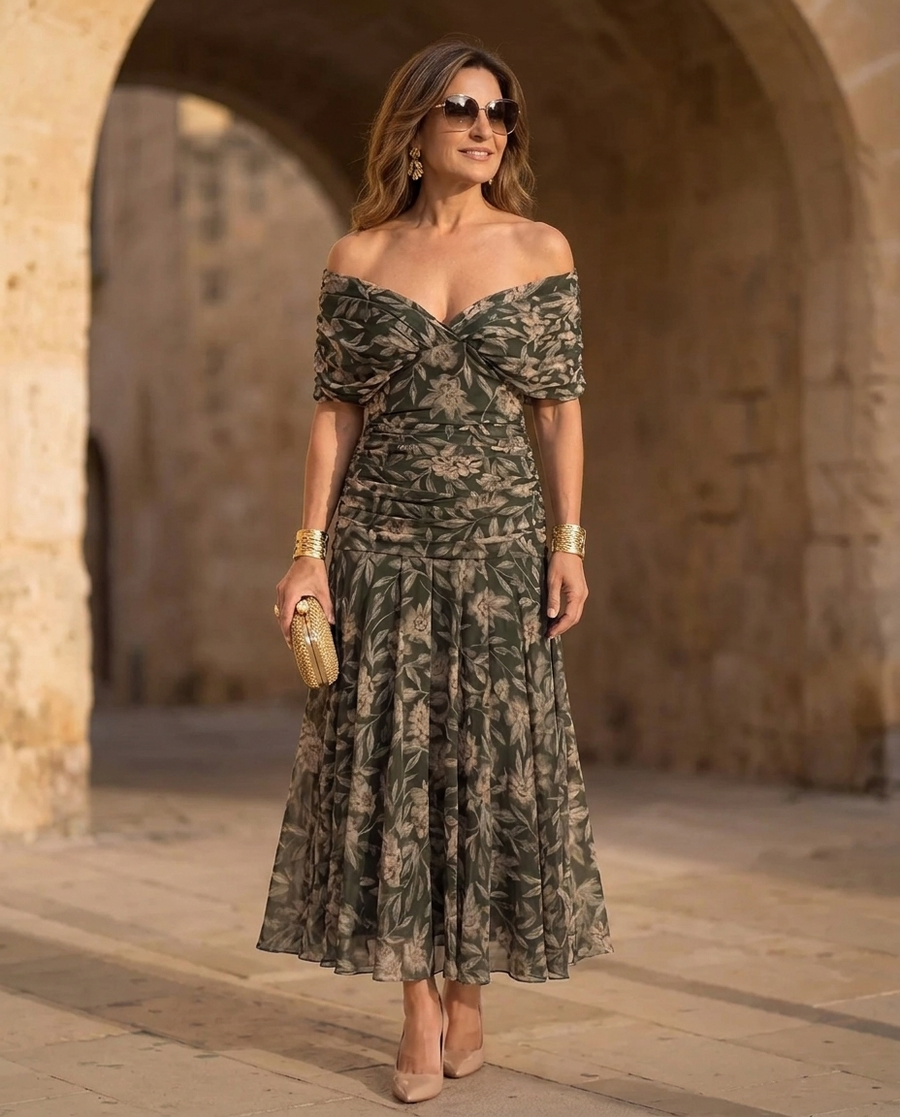 Madison - Botanische Geplooide Elegante Jurk