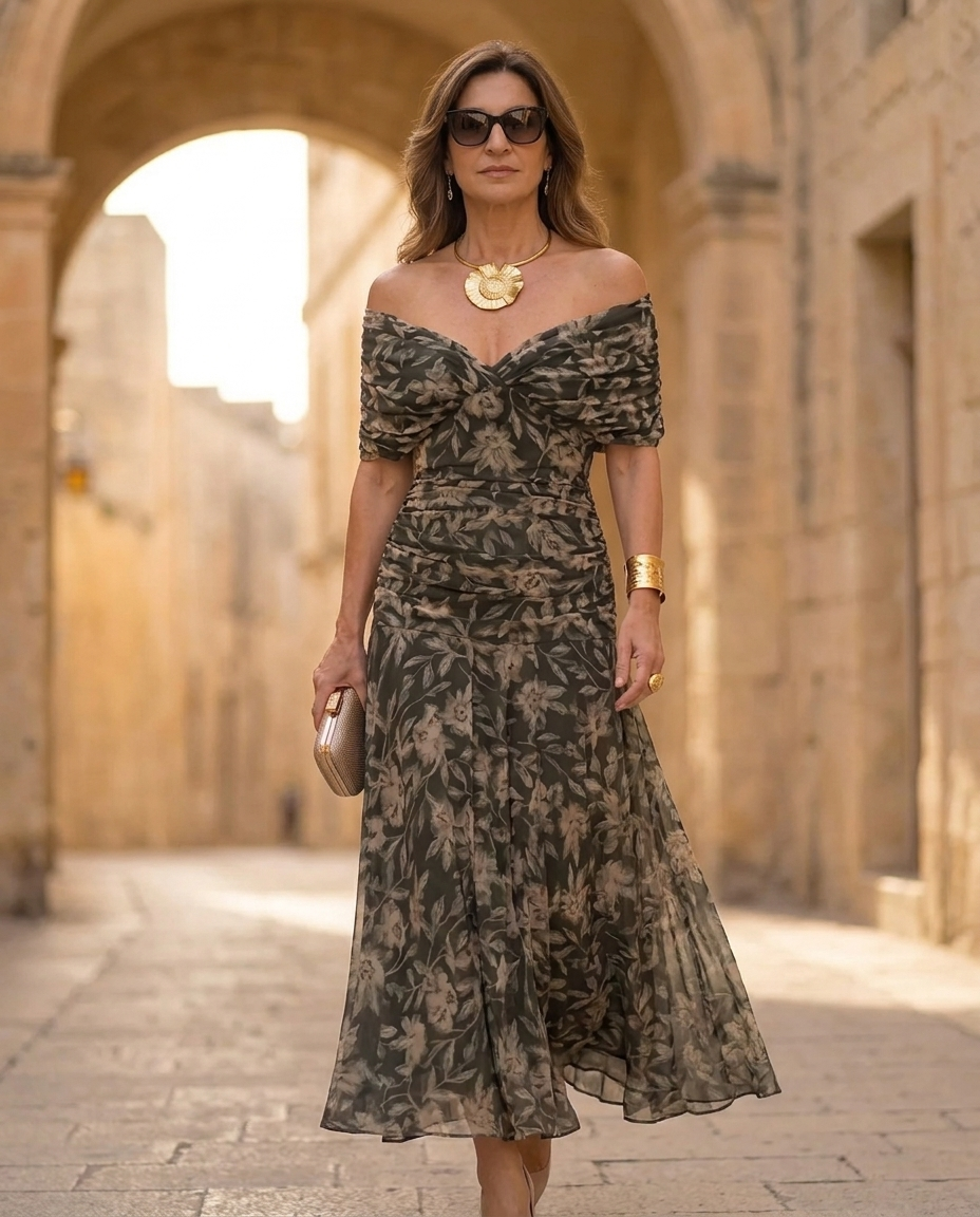 Madison - Botanische Geplooide Elegante Jurk