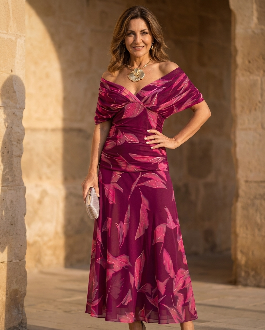 Celeste | Elegante Bladprint Jurk