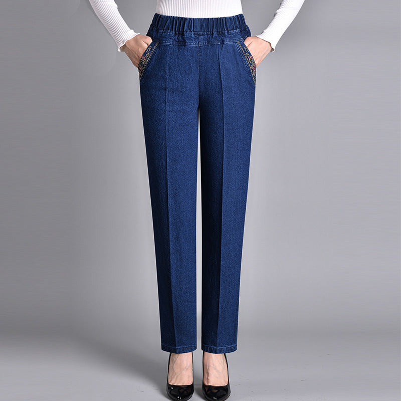 Van Meren Mode | Damesjeans met Zijzakken en Elastische Taille