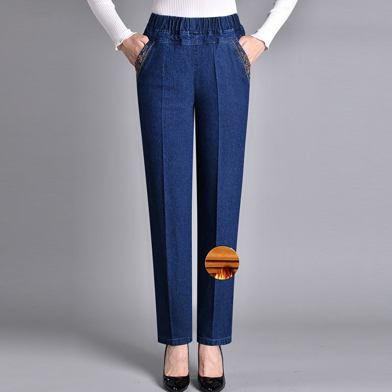 Van Meren Mode | Damesjeans met Zijzakken en Elastische Taille