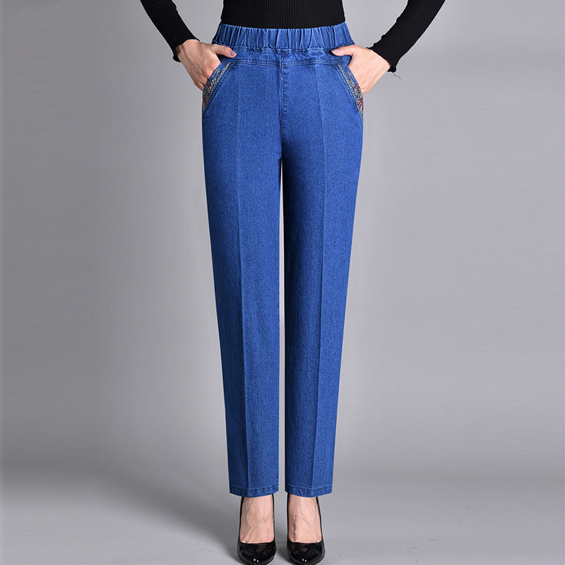 Van Meren Mode | Damesjeans met Zijzakken en Elastische Taille