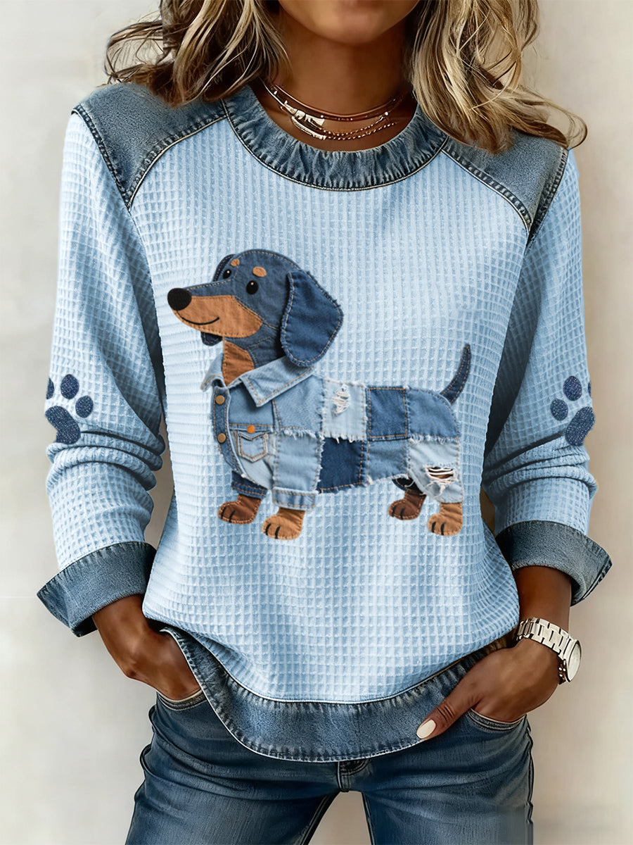 Van Meren Mode | Schattige teckel met patchwork denim