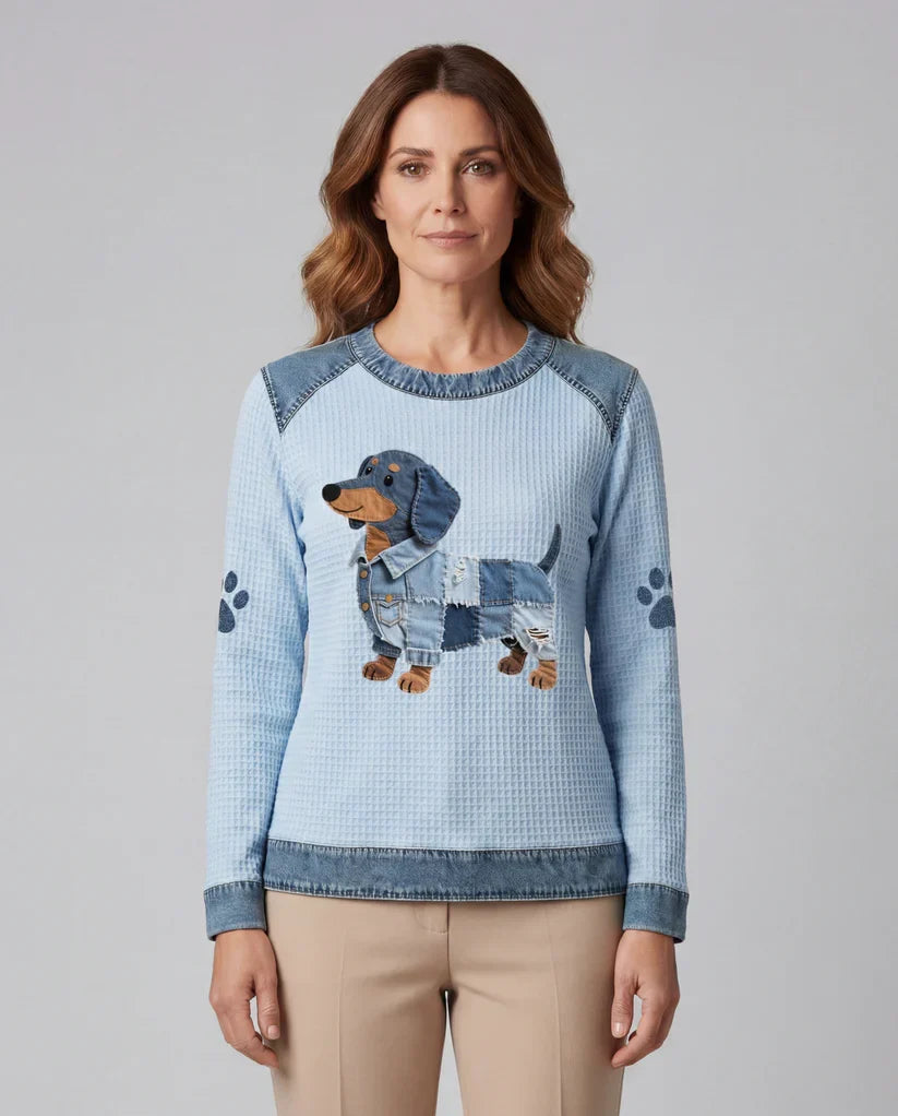 Van Meren Mode | Schattige teckel met patchwork denim
